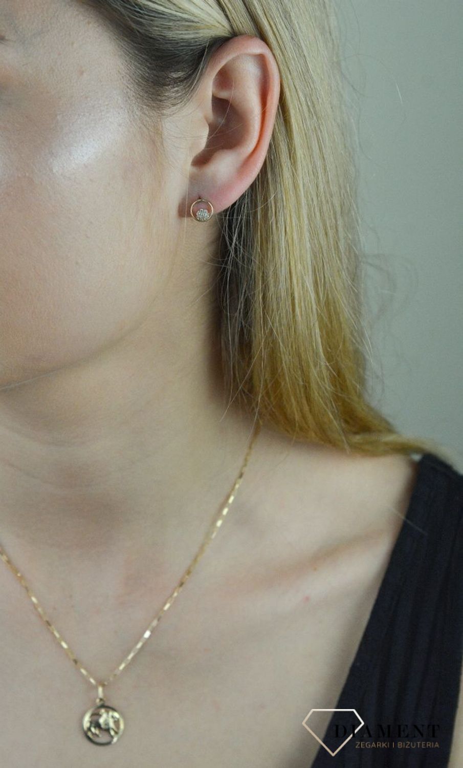 Złote kolczyki kółeczka z cyrkonią w środku KL 7835 333.jpg